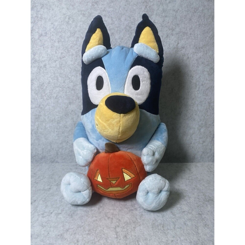 Bluey Jumbo Halloween Fall Pumpkin Jack O Lantern Plush 18" Tall Blue Orange